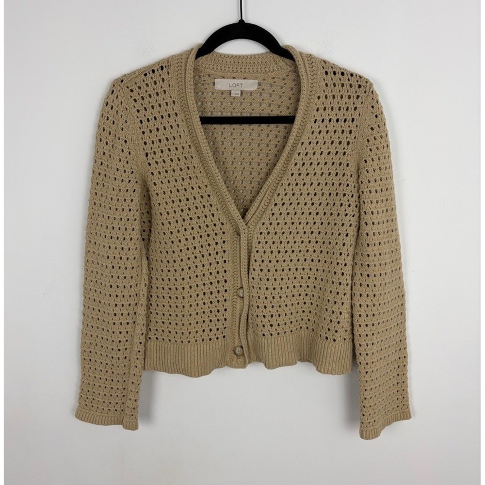 Loft Open Knit Cardigan Button Front Long Sleeve Sweater Grandma Fairy Small